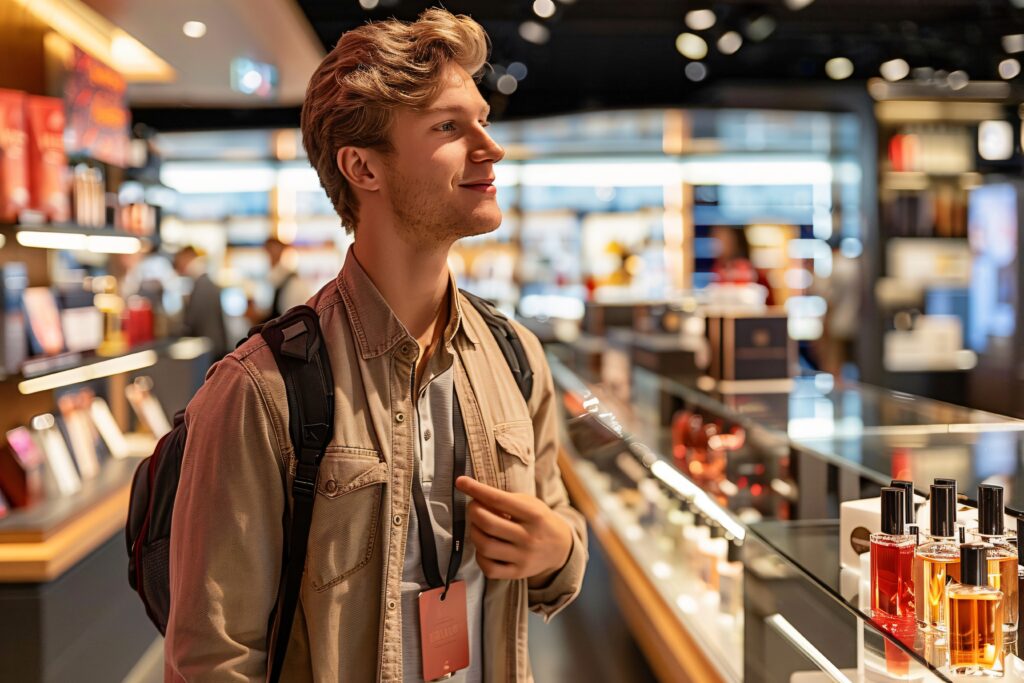 portrait man shopping buying consumer goods